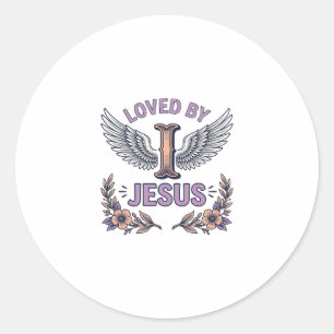 Sticker Rond T-Shirt Floral Vintage Chrétien Aimé Par Jésus De