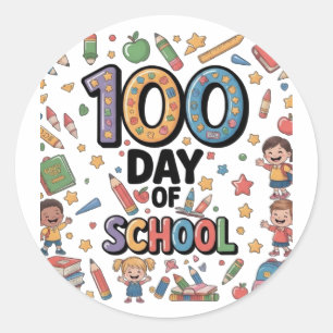 Sticker Rond T-Shirt Fun du 100ème jour d'école Enfants color