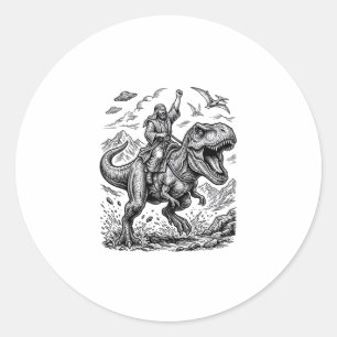 Sticker Rond T-shirt graphique à motif de cavalier dinosaure gr