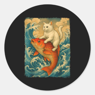 Sticker Rond T-shirt graphique hommes femmes drôle chat Koi art