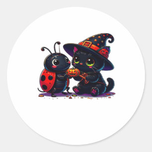 Sticker Rond T-shirt Halloween classique avec coccinelle mignon