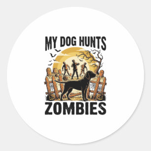 Sticker Rond T-shirt Halloween Vintage Chien de Chasse aux Zomb