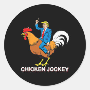 Sticker Rond T-shirt humour surréaliste drôle de coq jockey Tru