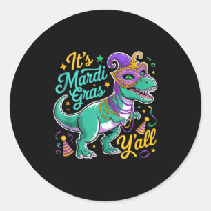 Sticker Rond T-shirt Mardi Gras Femme T-rex Dinosaure Homme Mar