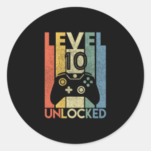 Sticker Rond T-shirt Niveau 10 Débloqué Drôle de Joueur Vidéo 1