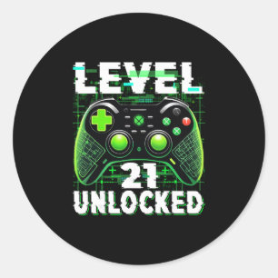 Sticker Rond T-shirt Niveau 21 Débloqué Drôle de joueur de jeu