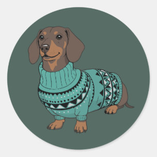Sticker Rond T-shirt Noël chien de Vienne hideux dachshund anim