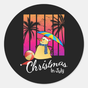 Sticker Rond T-shirt Noël en Juillet Drôle Bonhomme de Neige Pl