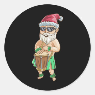 Sticker Rond T Shirt Noël en Juillet Drôle Santa Hawaïen Été