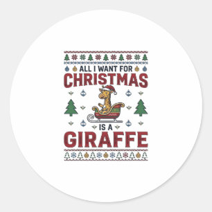 Sticker Rond T-Shirt Noël Girafe Chariot Drôle Vacances Des