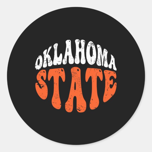 Sticker Rond T-shirt Oklahoma State Rétro Design Usé (Devant)