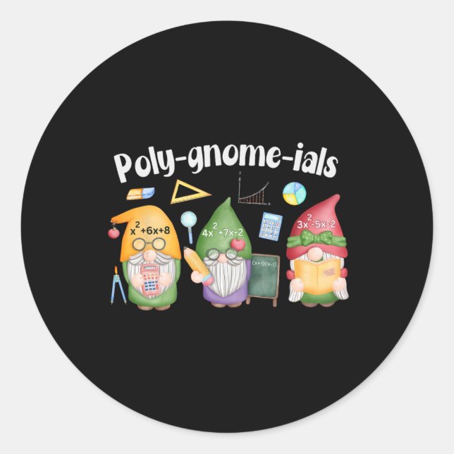 Sticker Rond T-shirt professeur d'algèbre de maths gnomes Poly- (Devant)