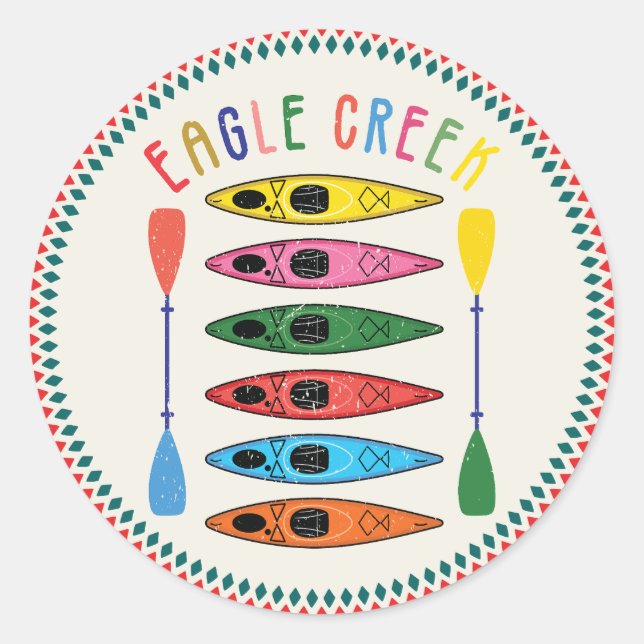 Sticker Rond T-shirt rétro Eagle Creek Kayaking (Devant)