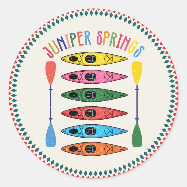 Sticker Rond T-shirt Retro Juniper Springs Kayaking (Devant)