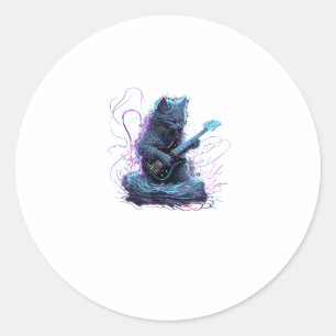 Sticker Rond T-shirt Rock Chat Nebelung Jouant de la Guitare Él