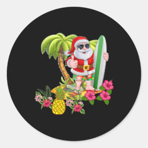 Sticker Rond T Shirt S Noël en Juillet Santa Surf Hawaïen