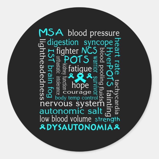Sticker Rond T-shirt Sensibilisation Dysautonomia Ribbon Turquo (Devant)