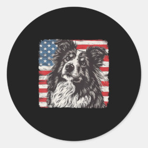 Sticker Rond T-shirt Shetland Sheepdog Chien Patriote Américain