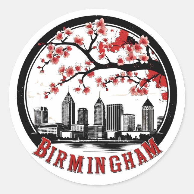Sticker Rond T-shirt Skyline Birmingham City Alabama (Devant)