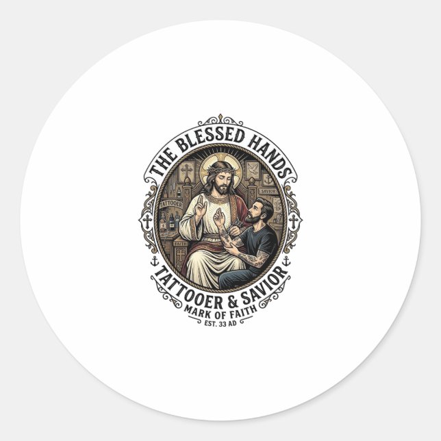 Sticker Rond T-Shirt Studio Jésus Artiste Tatouage Inspirant F (Devant)