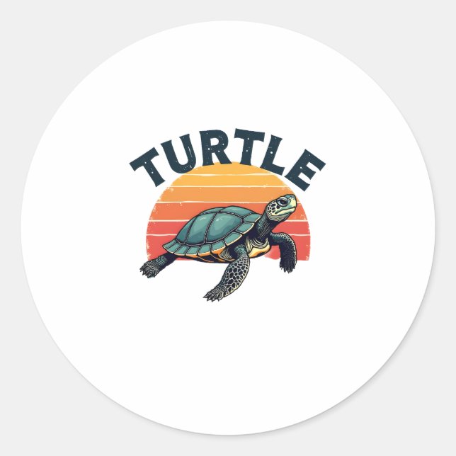 Sticker Rond T-shirt tortue rétro (Devant)