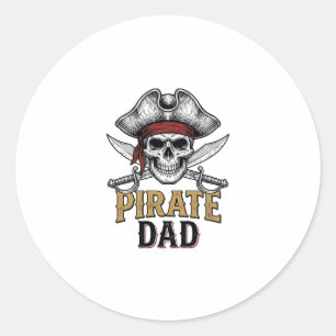 Sticker Rond T-shirt vintage gravure crâne épée Papa pirate_1
