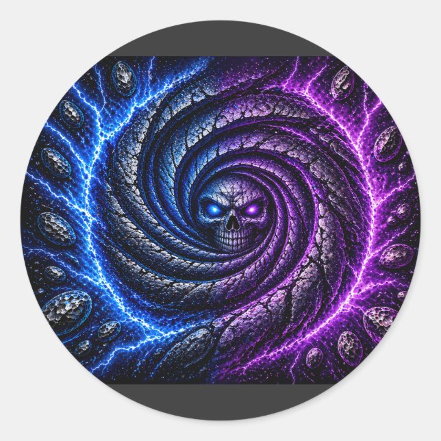 Sticker Rond T-ShirtFeu vs Glace Crâne Vortex Illusion d'Optiqu (Devant)