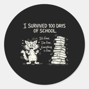 Sticker Rond T-shirts drôles de chat J'ai survécu 100 jours d'é