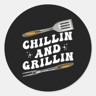 Sticker Rond T-shirts drôles pour hommes BBQ Chillin Et Grillin