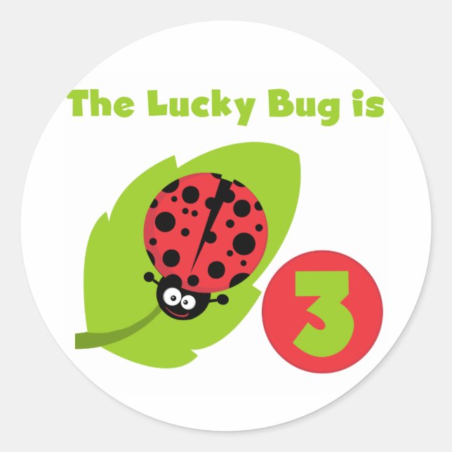 Sticker Rond T-shirts et cadeaux 3e anniversaire Lucky Bug (Devant)