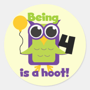 Sticker Rond T-shirts et cadeaux 4e anniversaire de Hoot Owl