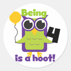 Sticker Rond T-shirts et cadeaux 4e anniversaire de Hoot Owl