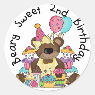 Sticker Rond T-shirts et cadeaux Beary Sweet 2e anniversaire