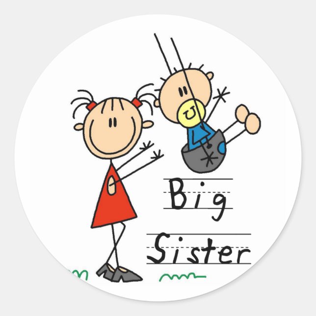 Sticker Rond T-shirts et cadeaux Big Sister Little Brother (Devant)