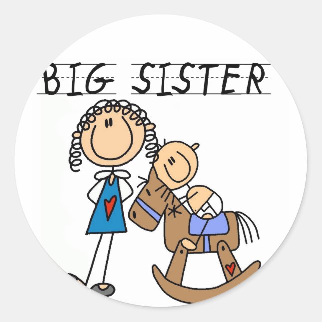 Sticker Rond T-shirts et cadeaux Big Sister Rocking Horse (Devant)