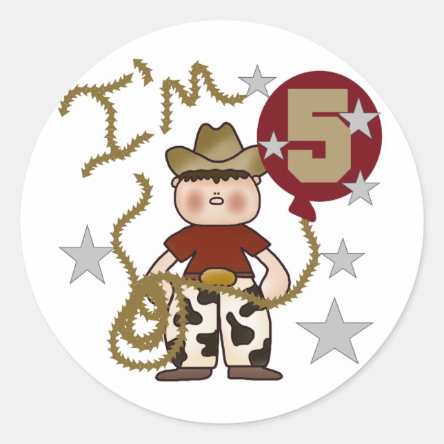 Sticker Rond T-shirts et cadeaux Cowboy 5e anniversaire (Devant)