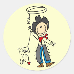 Sticker Rond T-shirts et Cadeaux Cowboy Round Em Up