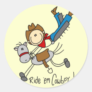 Sticker Rond T-shirts et cadeaux Cowboy Stick Figure