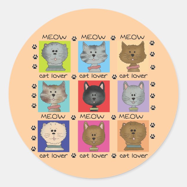 Sticker Rond T-shirts et cadeaux d'amoureux des chats de Meow (Devant)