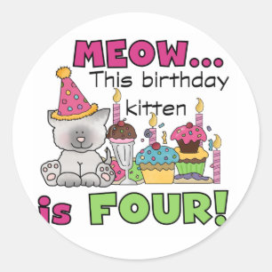 Sticker Rond T-shirts et cadeaux d'anniversaire 4th Kitten
