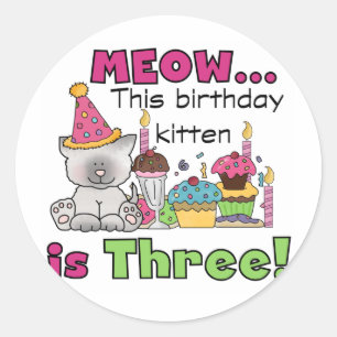 Sticker Rond T-shirts et cadeaux d'anniversaire de la 3e Kitten