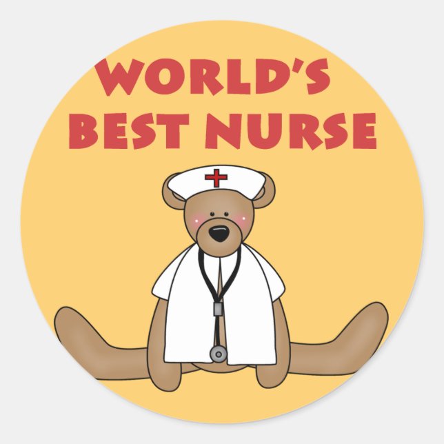 Sticker Rond T-shirts et cadeaux de Bear World's Best Nurse (Devant)