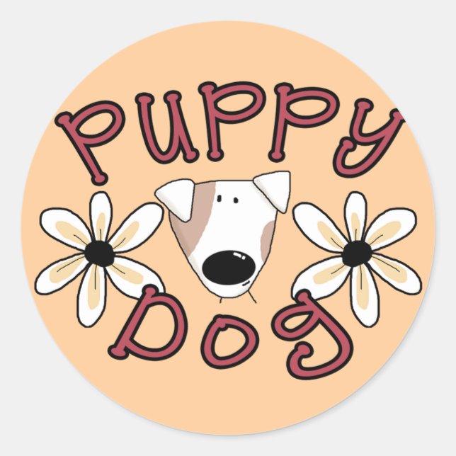 Sticker Rond T-shirts et cadeaux de chiot de fleurs (Devant)