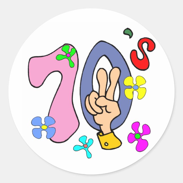 Sticker Rond T-shirts et cadeaux des années 70. (Devant)