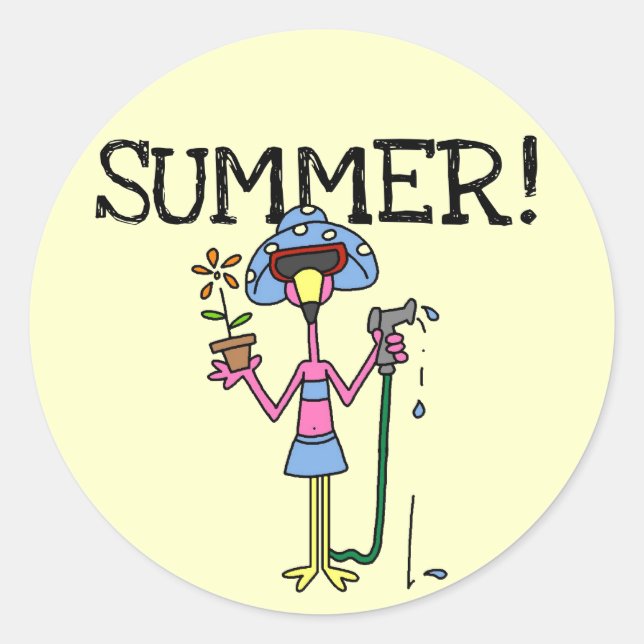 Sticker Rond T-shirts et cadeaux d'été Flamant rose rose (Devant)