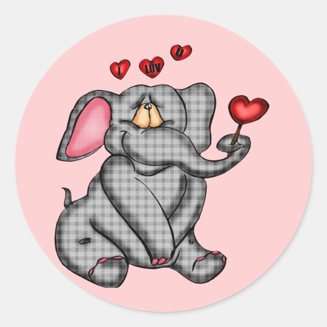 Sticker Rond T-shirts et cadeaux Elephant Valentine (Devant)