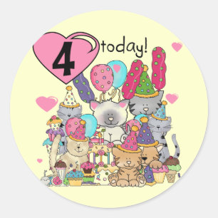 Sticker Rond T-shirts et cadeaux fête Kittens 4e anniversaire