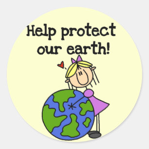 Sticker Rond T-shirts et Cadeaux Fille Protégez Notre Terre