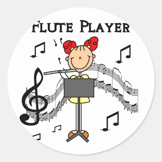Sticker Rond T-shirts et cadeaux Flute Player (Devant)