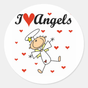 Sticker Rond T-shirts et cadeaux I Love Angels